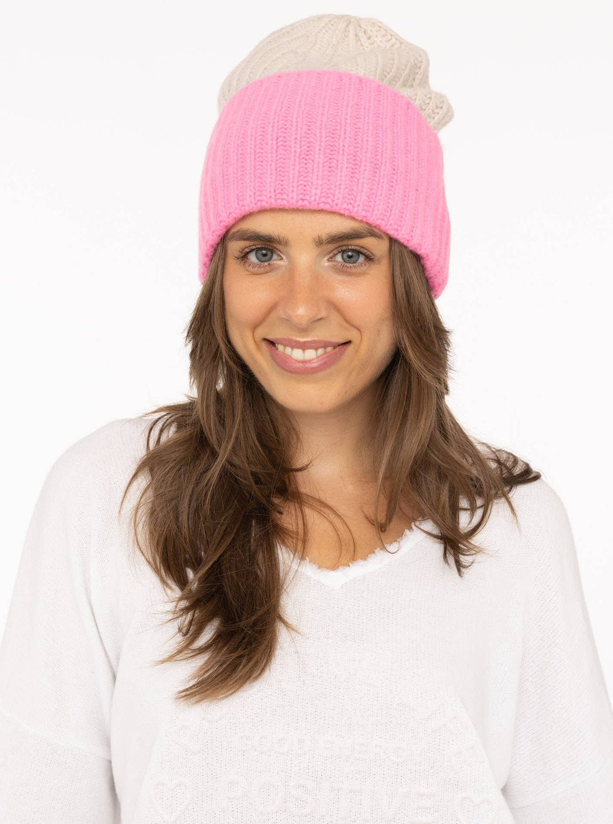 100% Cashmere Grobstrickmütze "Zweifarbig"