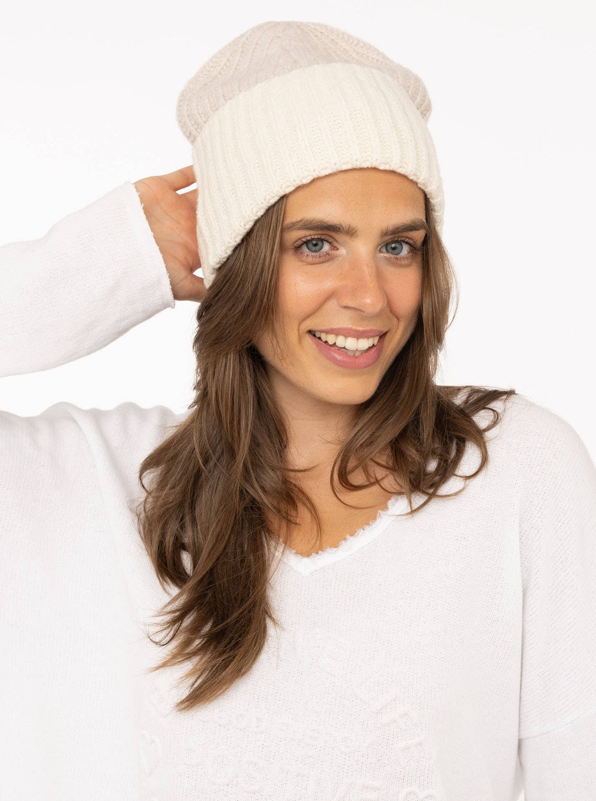 100% Cashmere Grobstrickmütze "Zweifarbig"