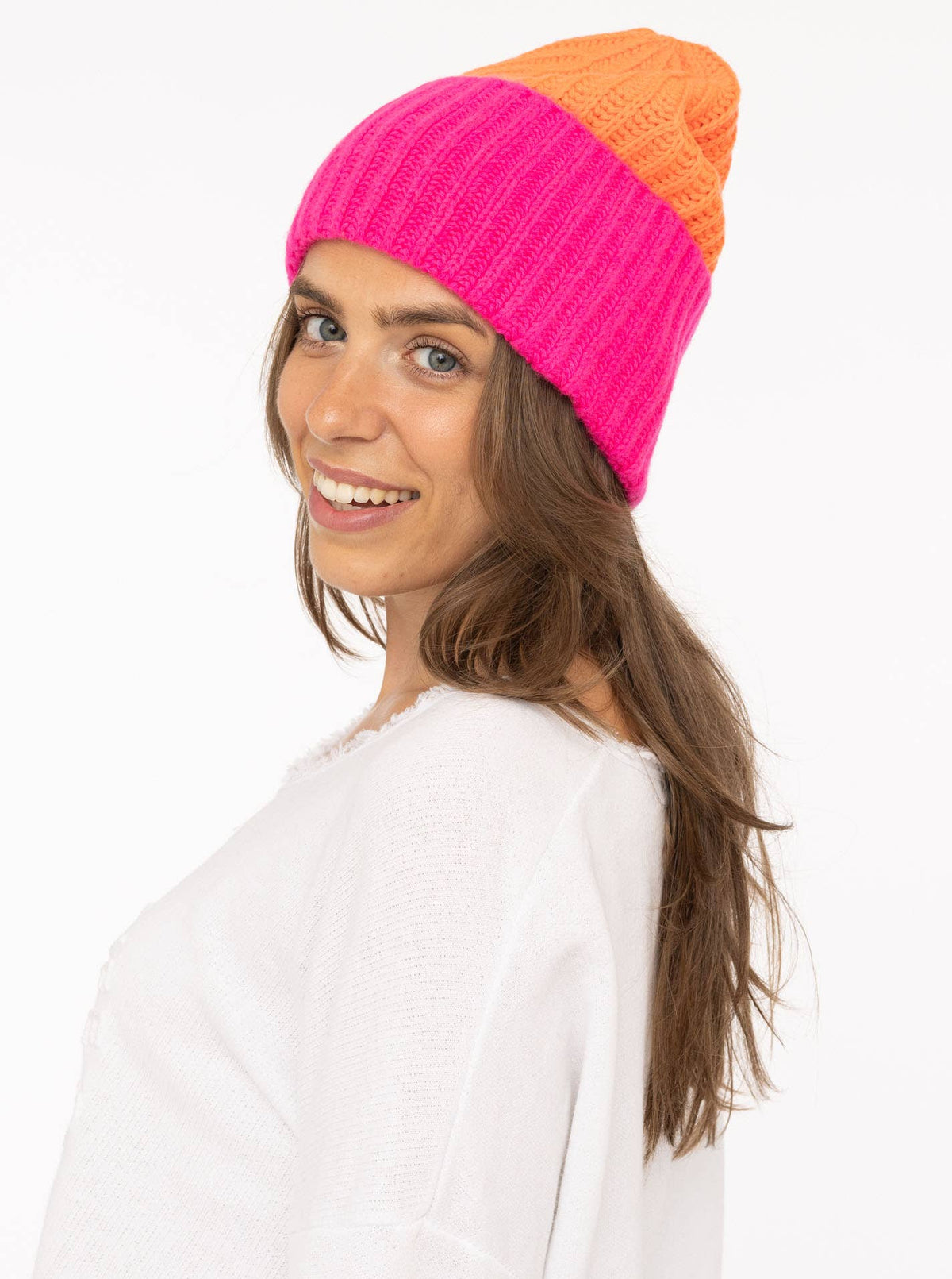 100% Cashmere Grobstrickmütze "Zweifarbig"